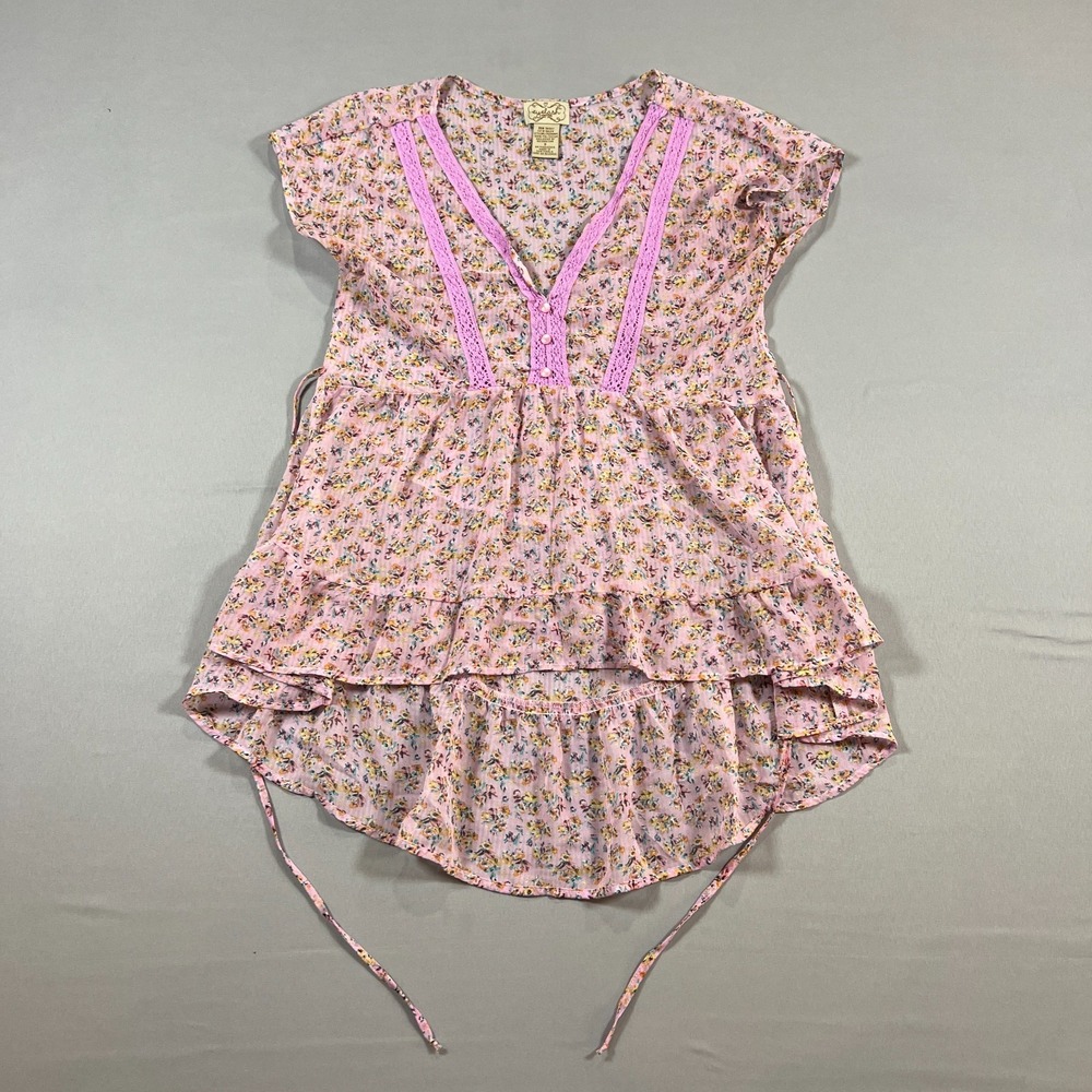 Eyelash Couture Blouse Top Womens Small Multicolor Floral Tiered Ruffled Hem